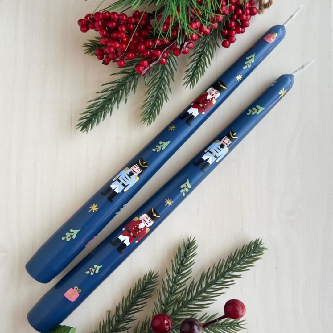 "Set of Two Nutcracker Christmas Taper Candles" - Candles and Holders in blue by Emily de Moraes
