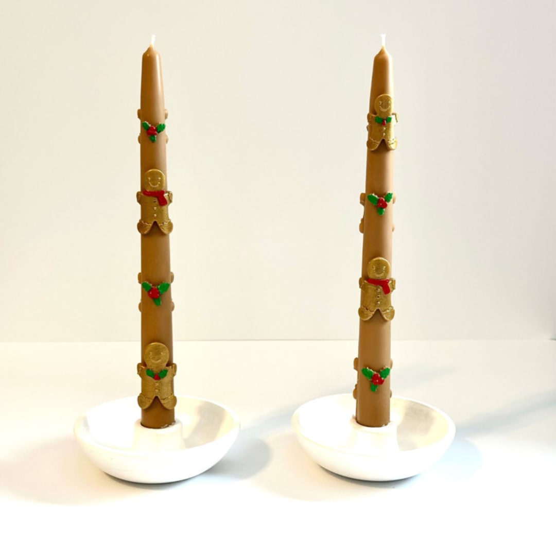 "Brown and Gold Gingerbread Tapers" - Candles and Holders in multicolor by Over By The Moon