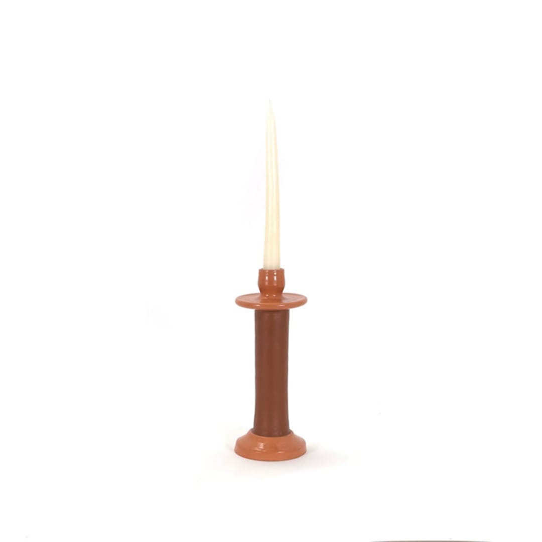 "Handcrafted Leather-Wrapped Candle Holder - Moroccan Artisan Design - Brown/Medium" - Candles and Holders in orange by Powered By People