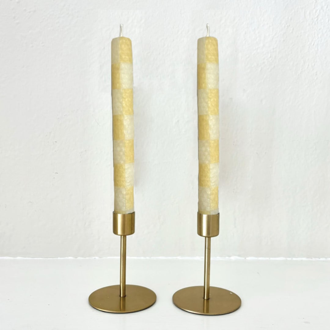 "Checkered Taper Candles (White & Beige)" - Candles and Holders in white by Annie Shapiro
