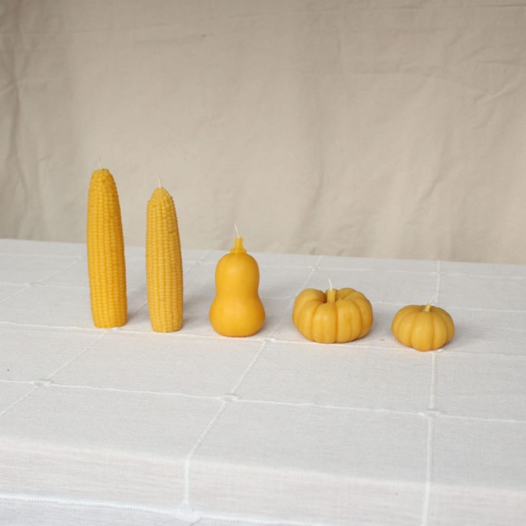 "Sweet Maiz - Harvest Table Bundle Beeswax Candles" - Candles and Holders in yellow by Happy Organics