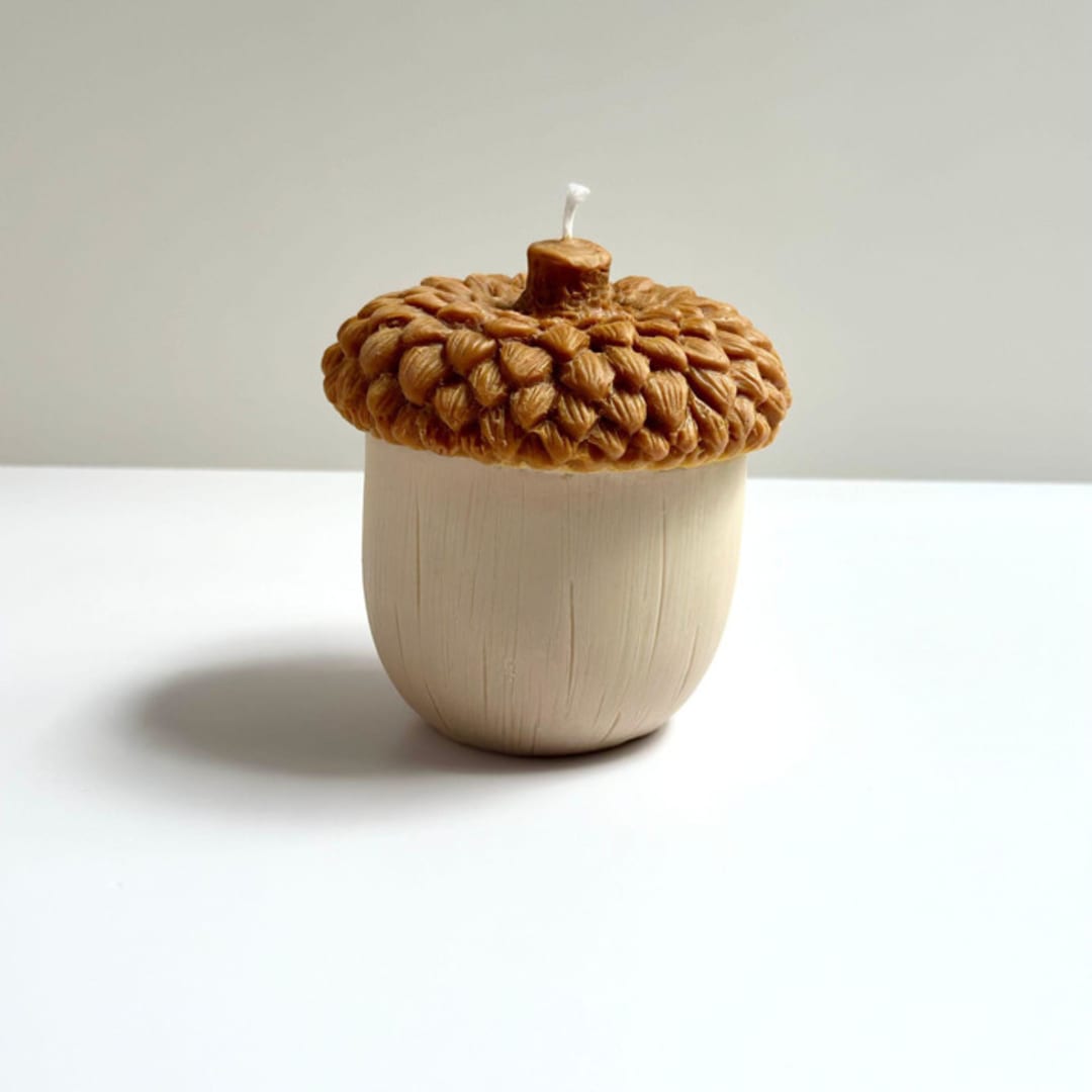 "Brown and Beige Acorn Candle" - Candles and Holders in multicolor by Over By The Moon