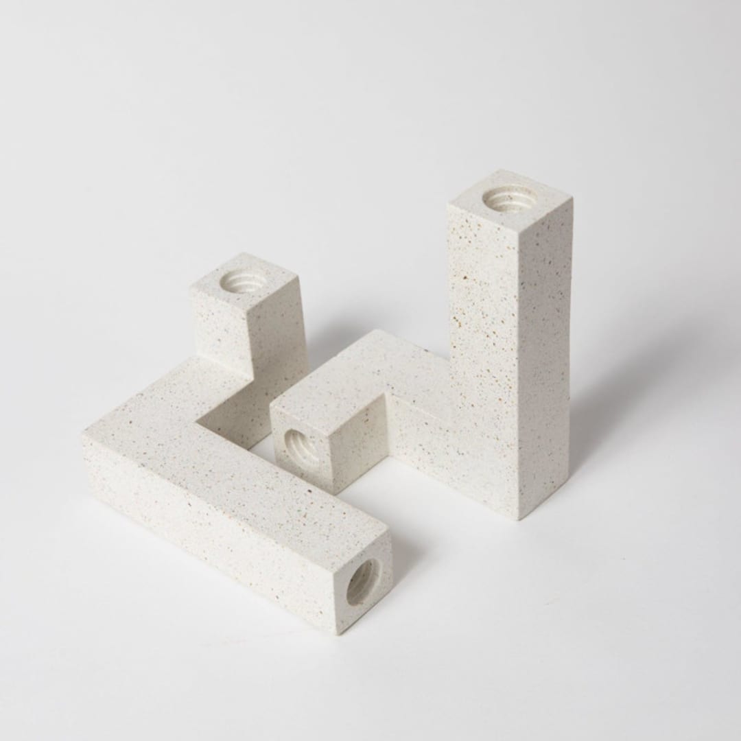 "Candlestick Holder Set: White Terrazzo" - Candles and Holders in white by Pretti.Cool