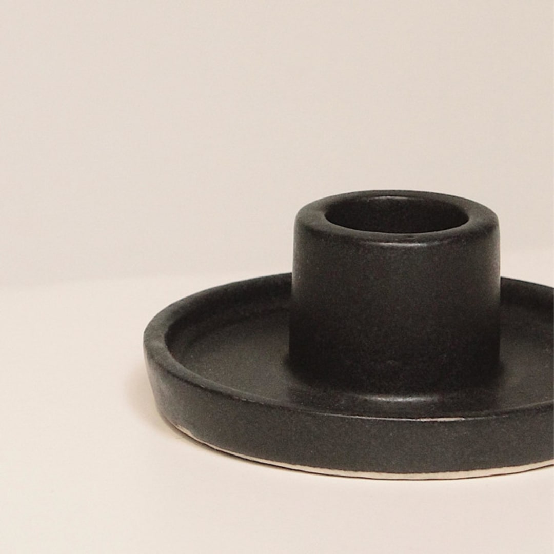 "Set of 2 Whirl Ceramic Candle Holder - Matte Black" - Candles and Holders in black by Powered By People