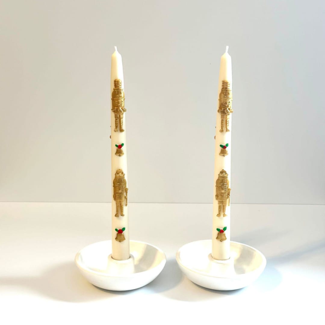 "White and Gold Nutcracker Tapers" - Candles and Holders in multicolor by Over By The Moon