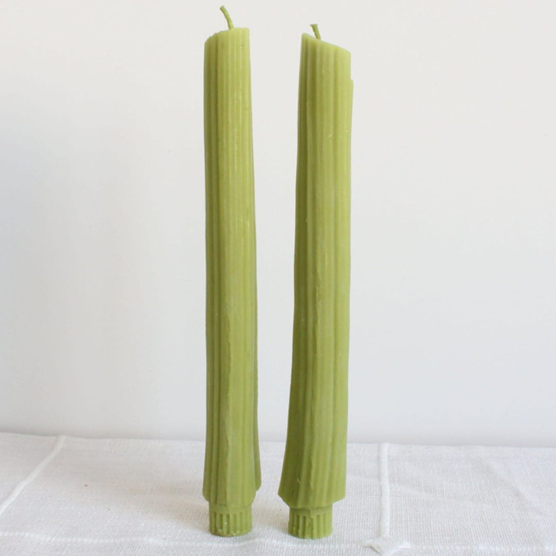 "CELERY BEESWAX TAPER CANDLE PAIR" - Candles and Holders in green by Happy Organics