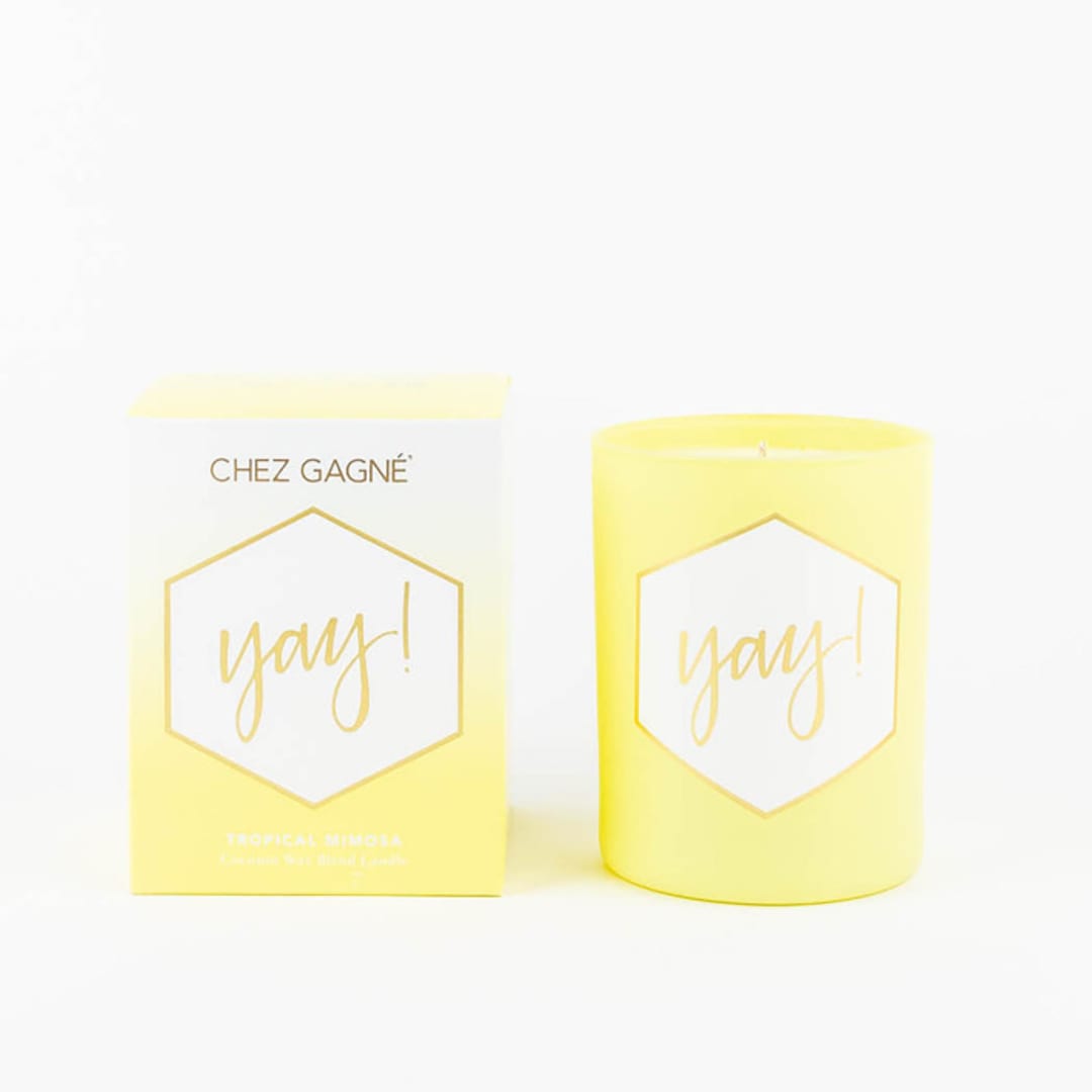 "Yay! - Painted Candle in Gift Box" - Candles and Holders in yellow by Chez Gagné