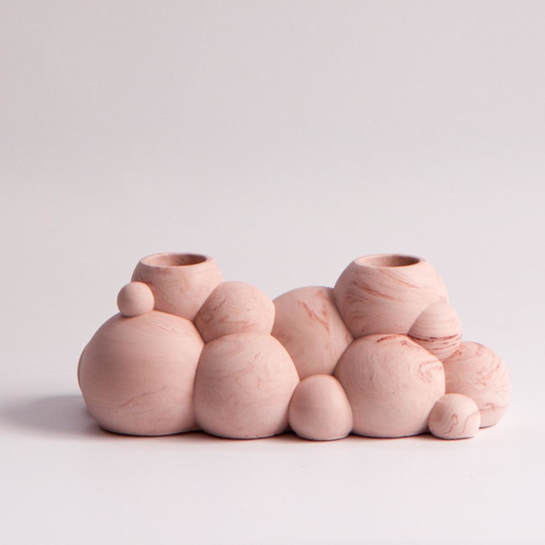 Molecule double candle holder, pink marble