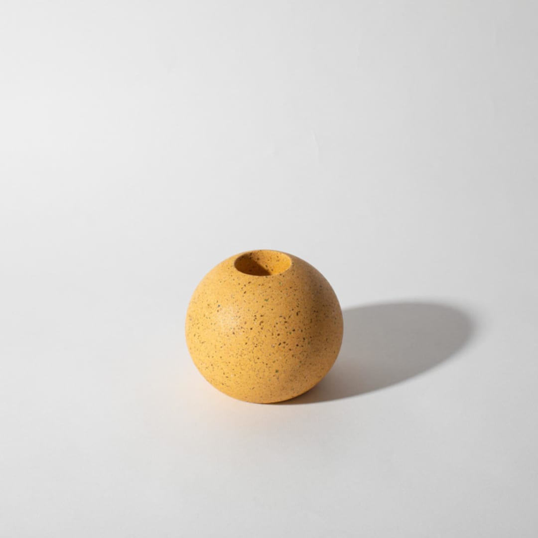 "Marigold Terrazzo Block Candlestick Holder, Sphere" - Candles and Holders in yellow by Pretti.Cool