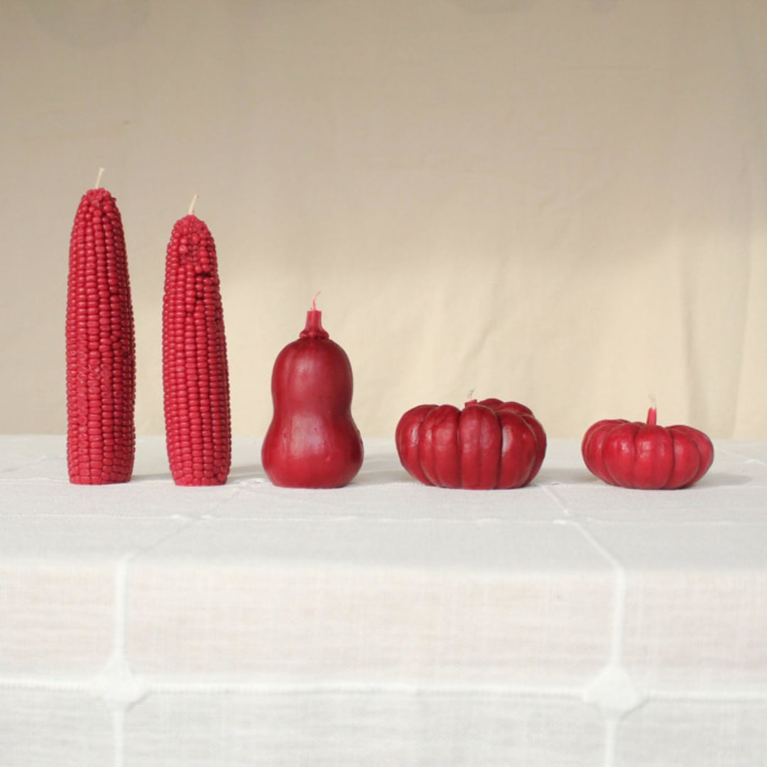 "Pomegranate - Harvest Table Bundle Beeswax Candles" - Candles and Holders in red by Happy Organics