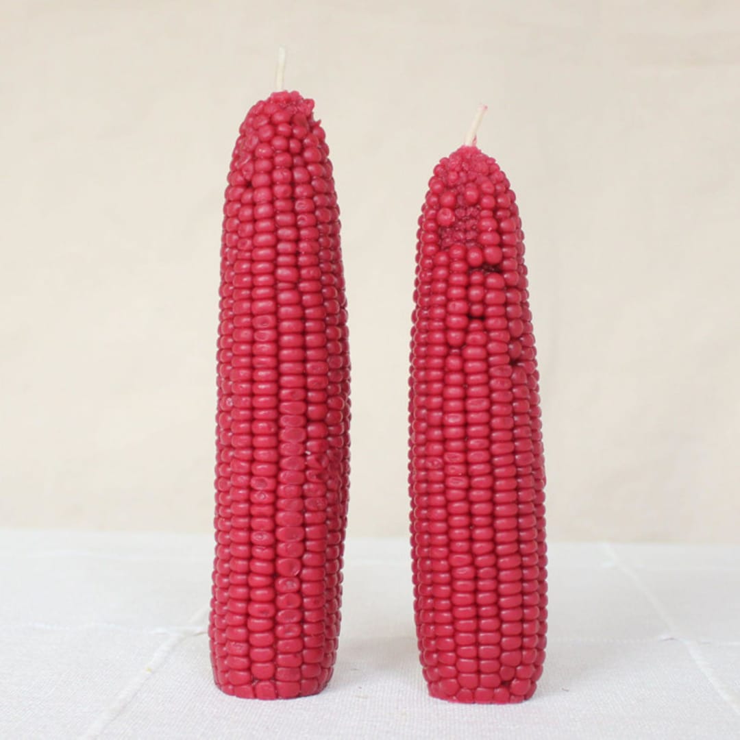 "Pomegranate - Corn Beeswax Candle Set" - Candles and Holders in red by Happy Organics