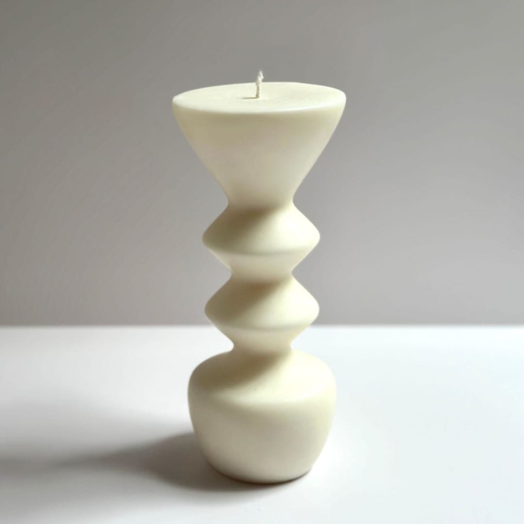 "Large White Irregular Hourglass Candle" - Candles and Holders in white by Over By The Moon