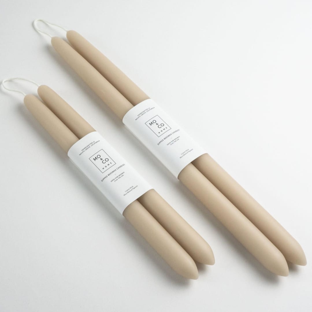 "14 Inch, Clay, Dipped Beeswax Taper Candles" - Candles and Holders in beige by MoAndCo Home