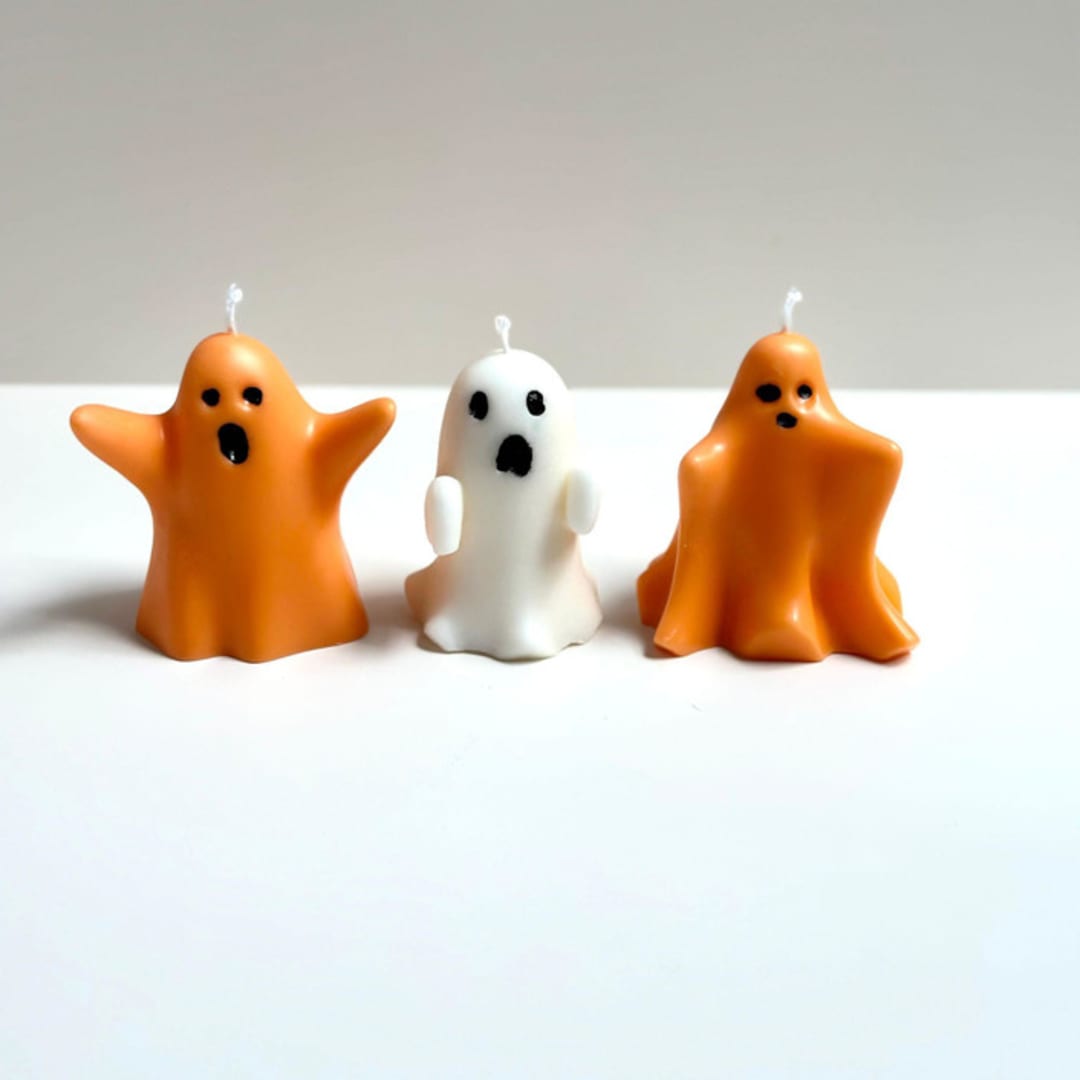 "Orange and White Ghost Candle Set" - Candles and Holders in multicolor by Over By The Moon