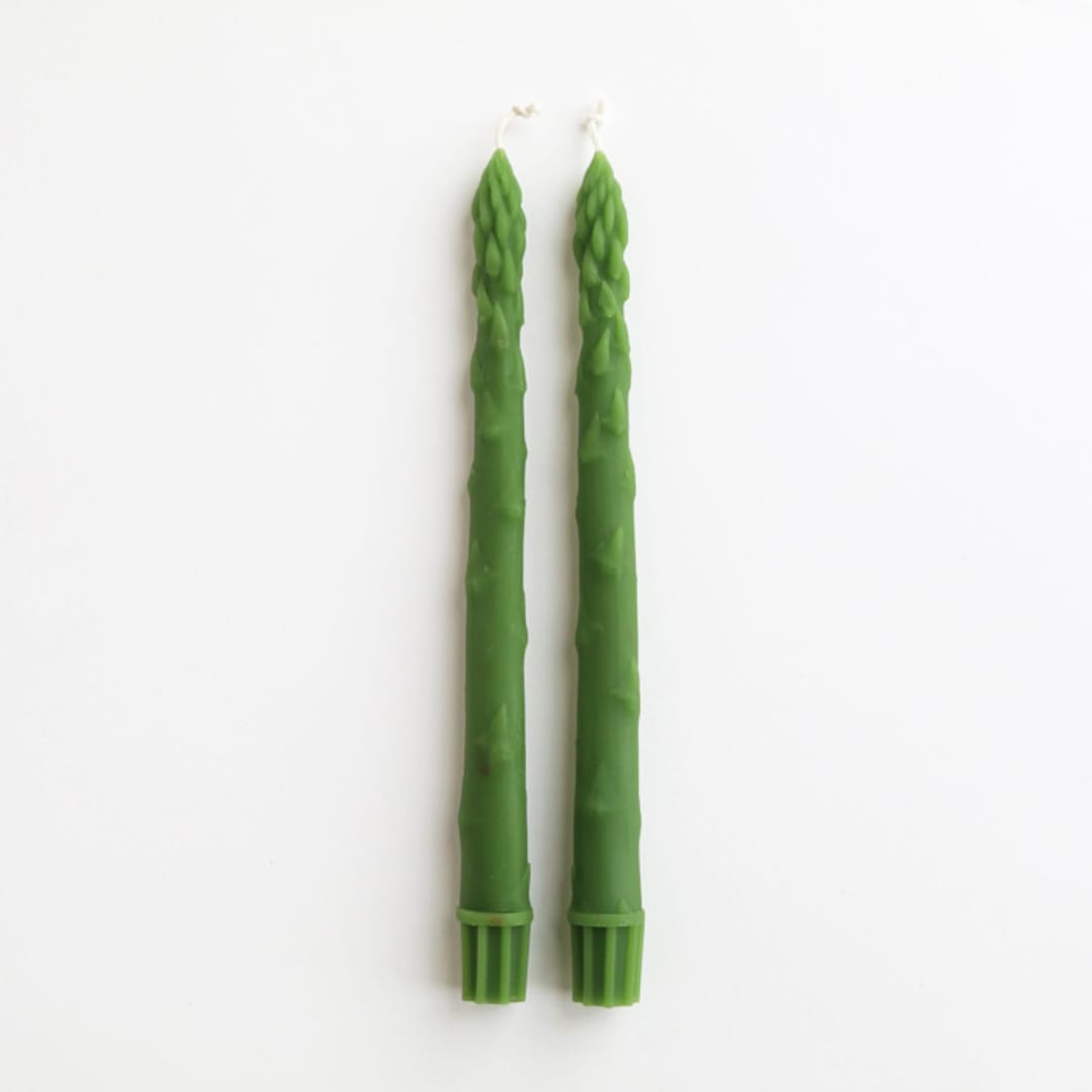 "Green Asparagus Beeswax Taper Candles (Pair)" - Candles and Holders in green by Artifaqt