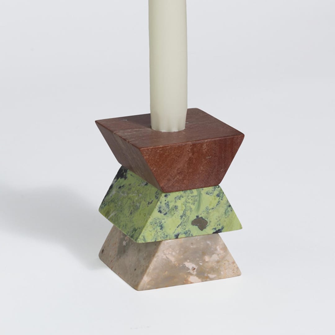 "Triangle Puzzle and Stackable Candelabra" - Candles and Holders in green by Powered By People