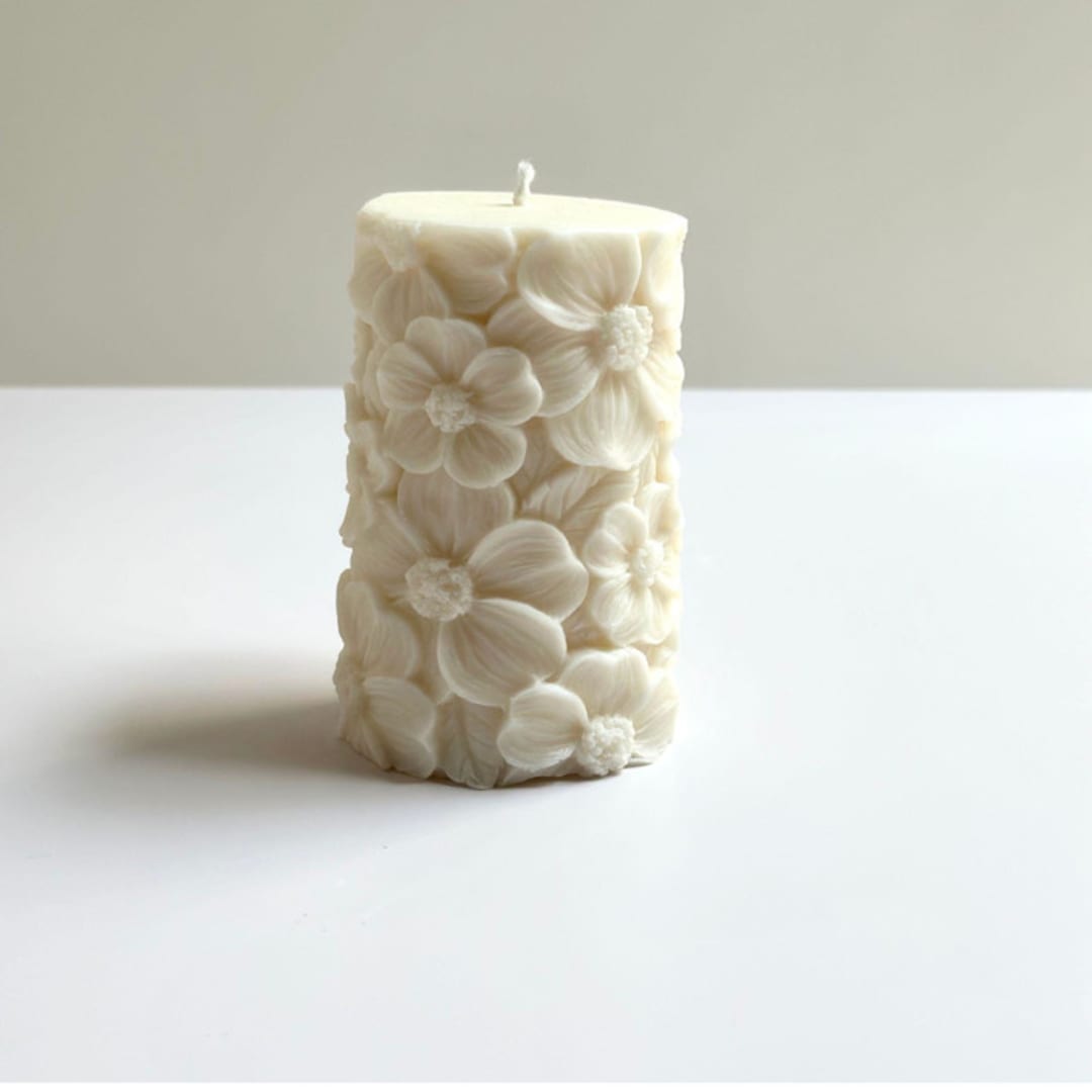 "White Floral Pillar" - Candles and Holders in white by Over By The Moon