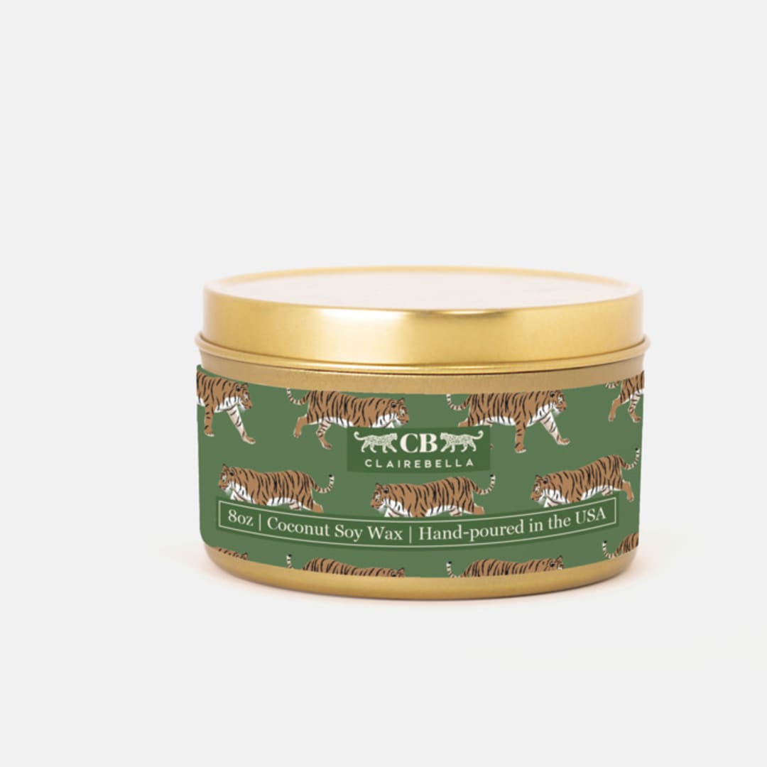 "Tin Candle - Tiger (Sage & Cypress)" - Candles and Holders in green by Clairebella