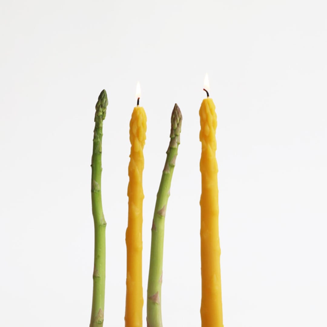 "Yellow Asparagus Beeswax Taper Candles (Pair of 2)" - Candles and Holders in yellow by Artifaqt