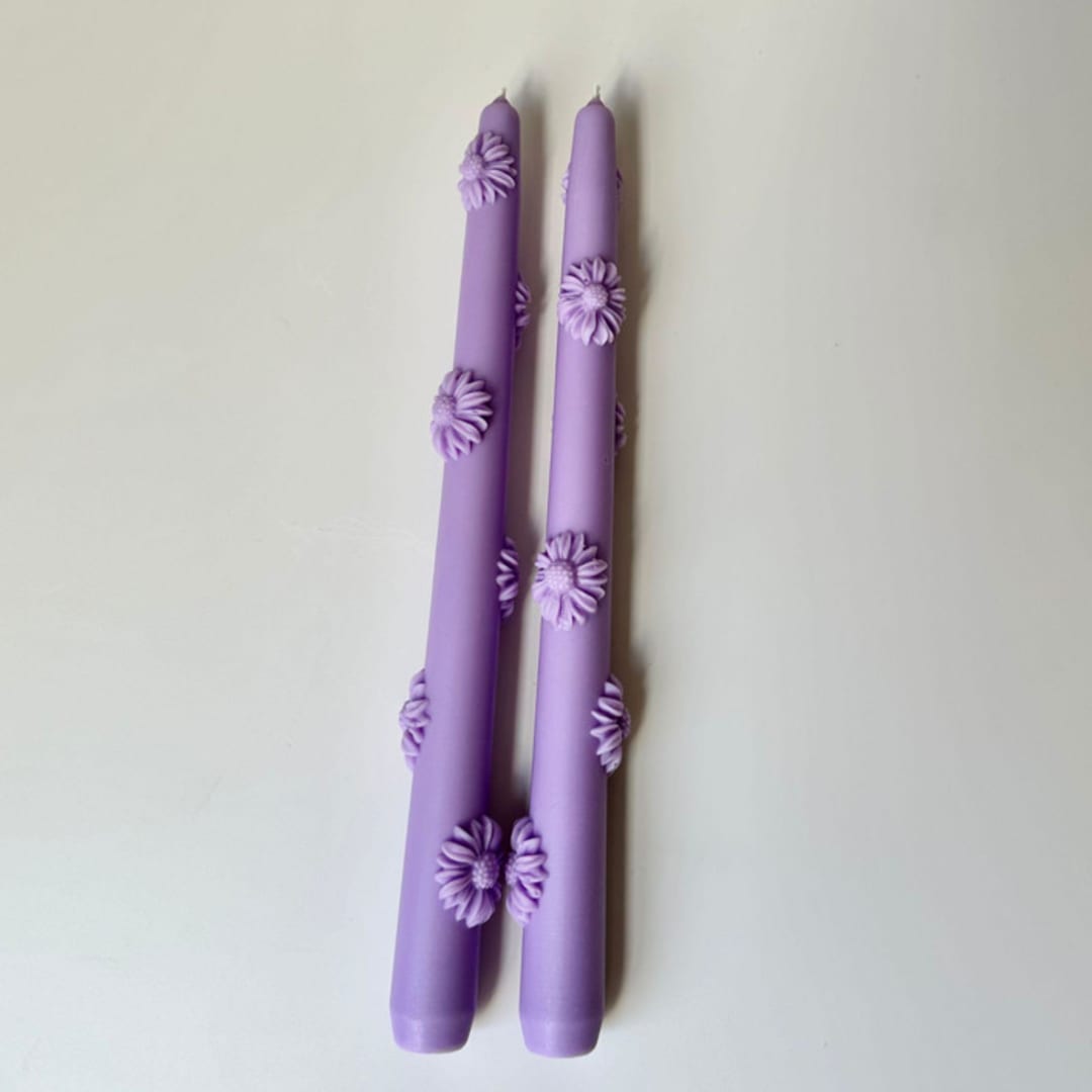 "Purple Daisy Taper Set" - Candles and Holders in purple by Over By The Moon