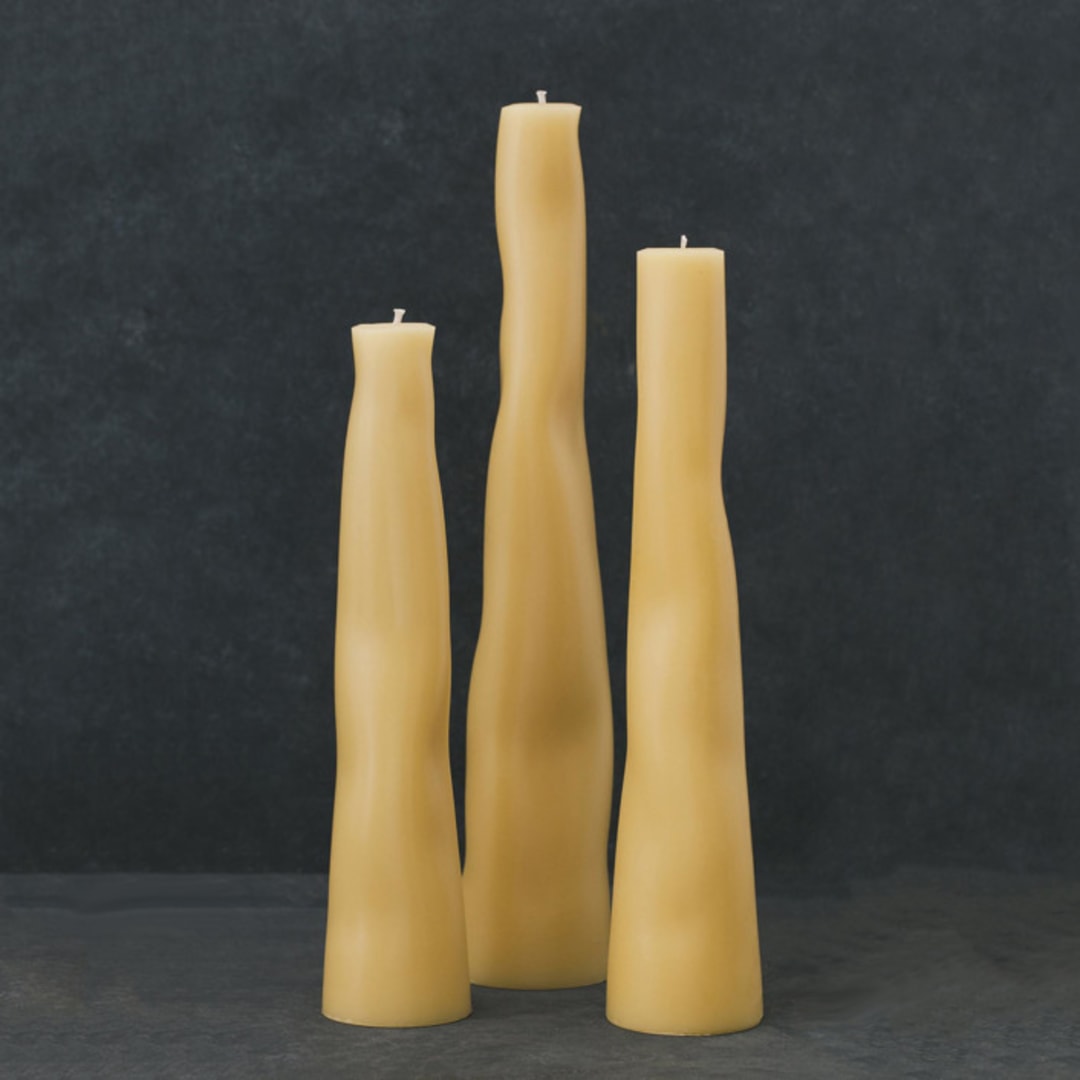 "Natural Wobble Set" - Candles and Holders in yellow by Danielle Gaito