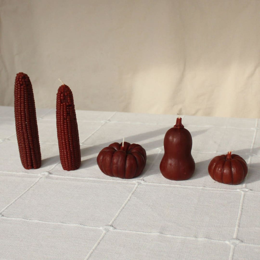 "Chestnut - Harvest Table Bundle Beeswax Candles" - Candles and Holders in brown by Happy Organics