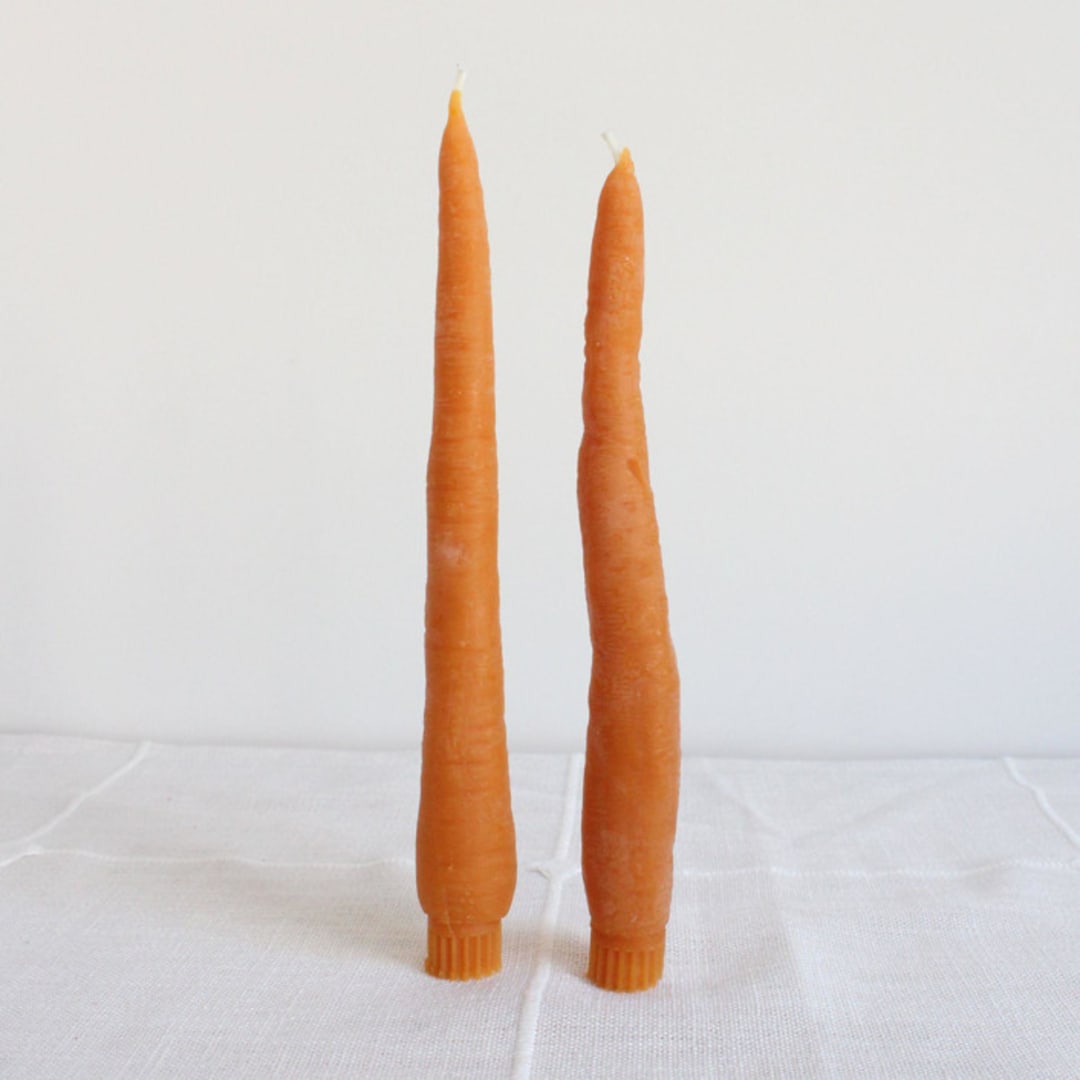 "CARROT BEESWAX TAPER CANDLE PAIR" - Candles and Holders in orange by Happy Organics