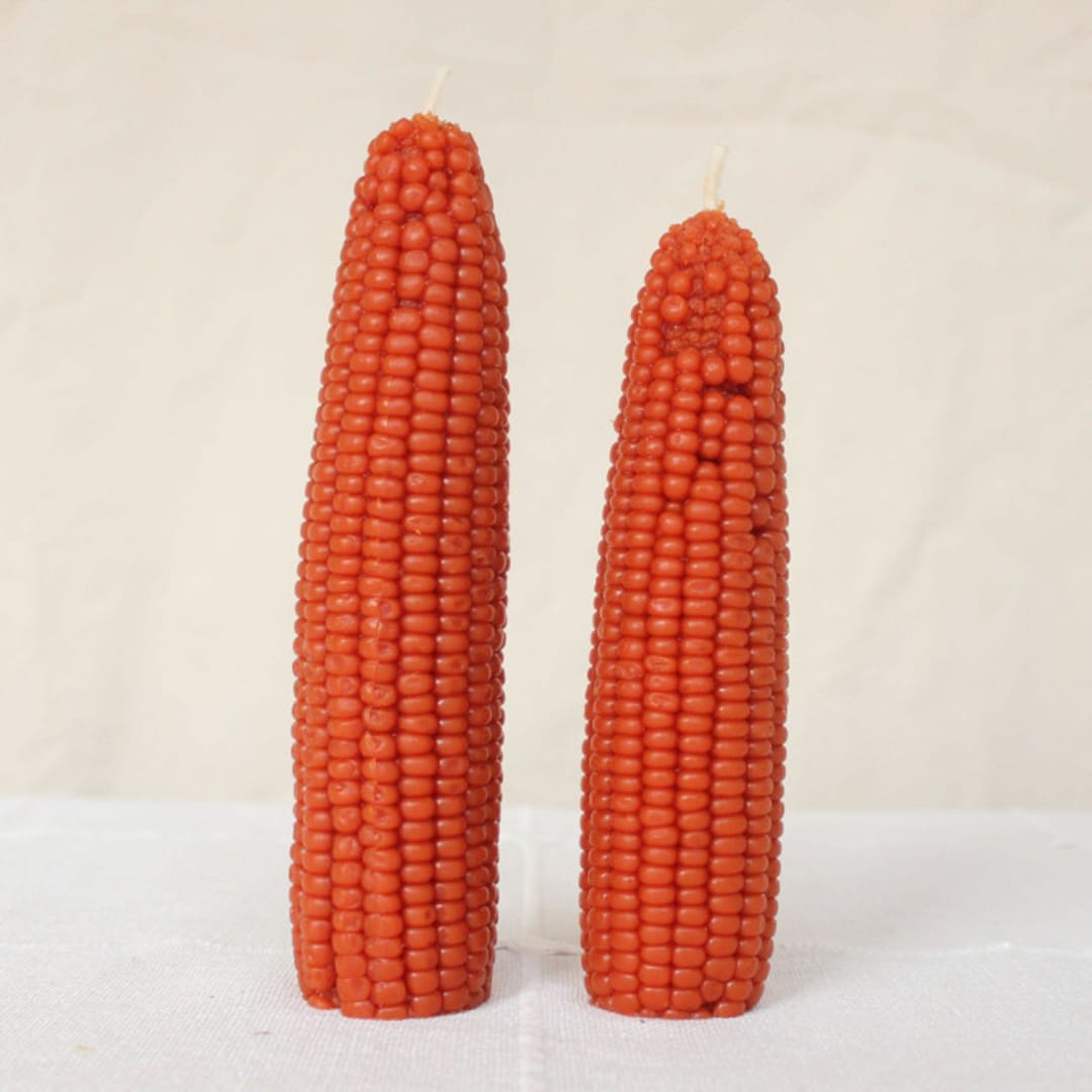 "Maple Leaf - Corn Beeswax Candle Set" - Candles and Holders in orange by Happy Organics