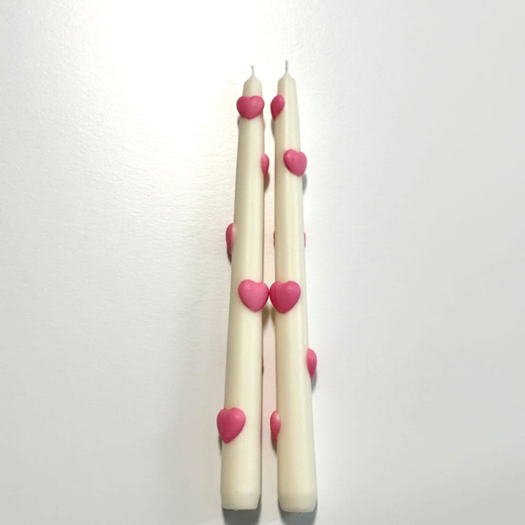 "White and Pink Hearts Tapers" - Candles and Holders in multicolor by Over By The Moon