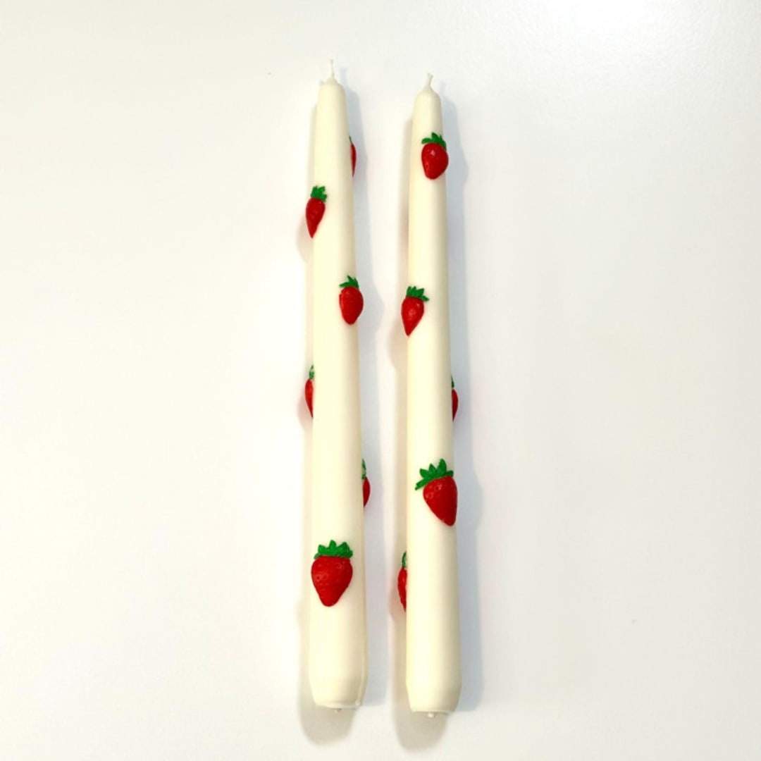 "White Strawberry Tapers" - Candles and Holders in multicolor by Over By The Moon