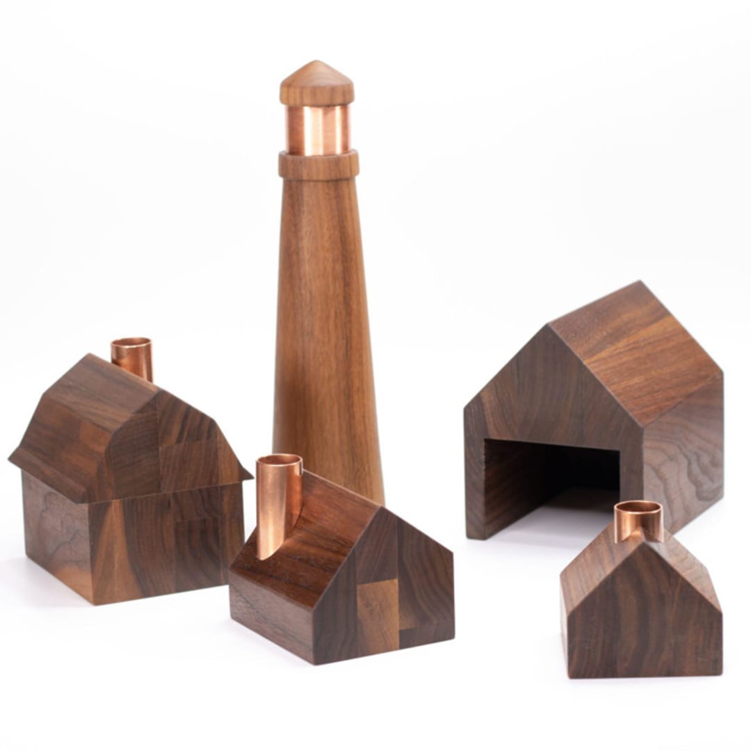 "Modern Coastal Village Candlestick Holder" - Candles and Holders in brown by Ann Nygard