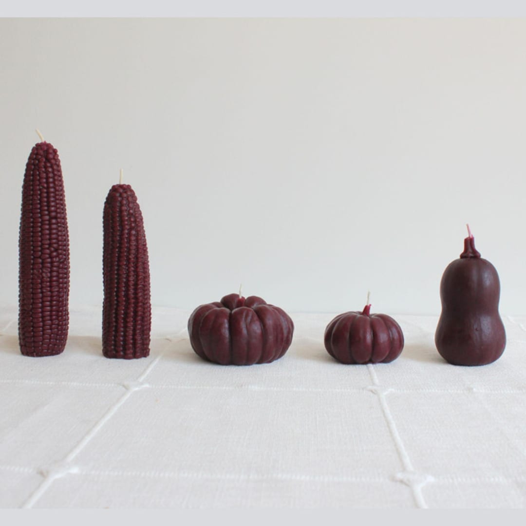 "Mulberry - Harvest Table Bundle Beeswax Candles" - Candles and Holders in purple by Happy Organics