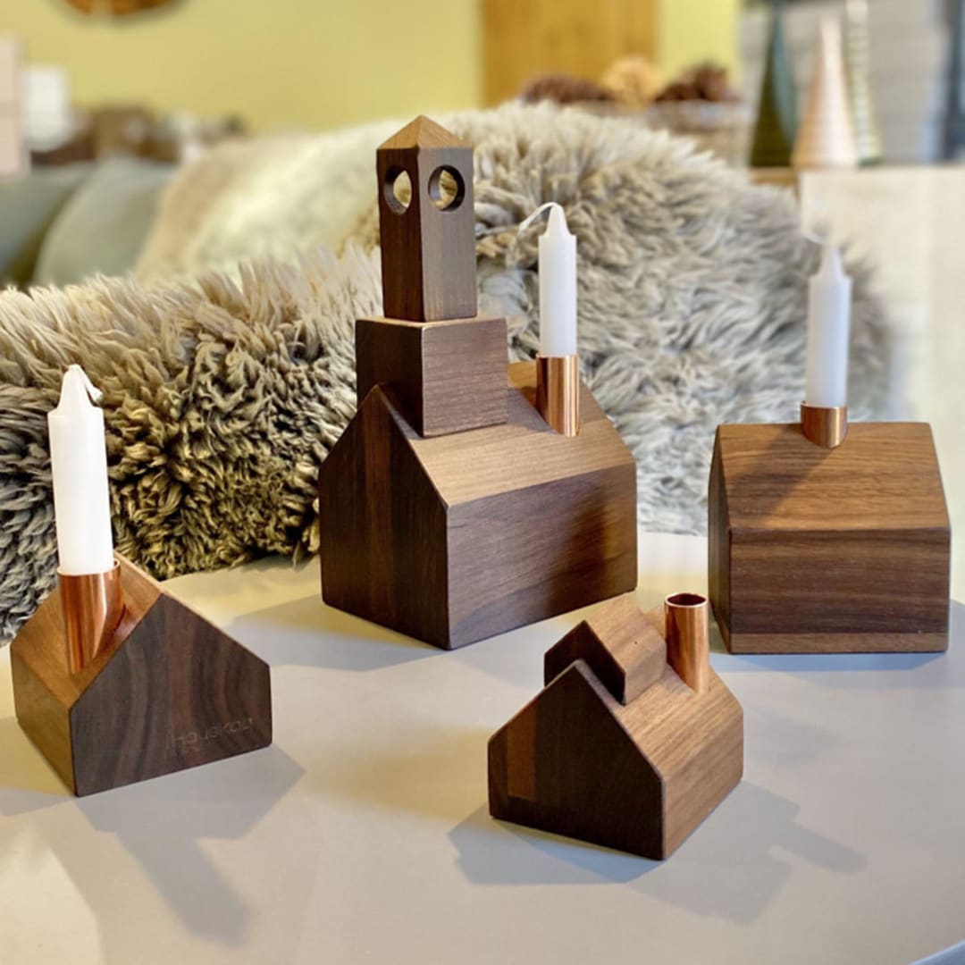 "Natural Centerpiece Handcrafted from Solid Wood" - Candles and Holders in brown by Ann Nygard
