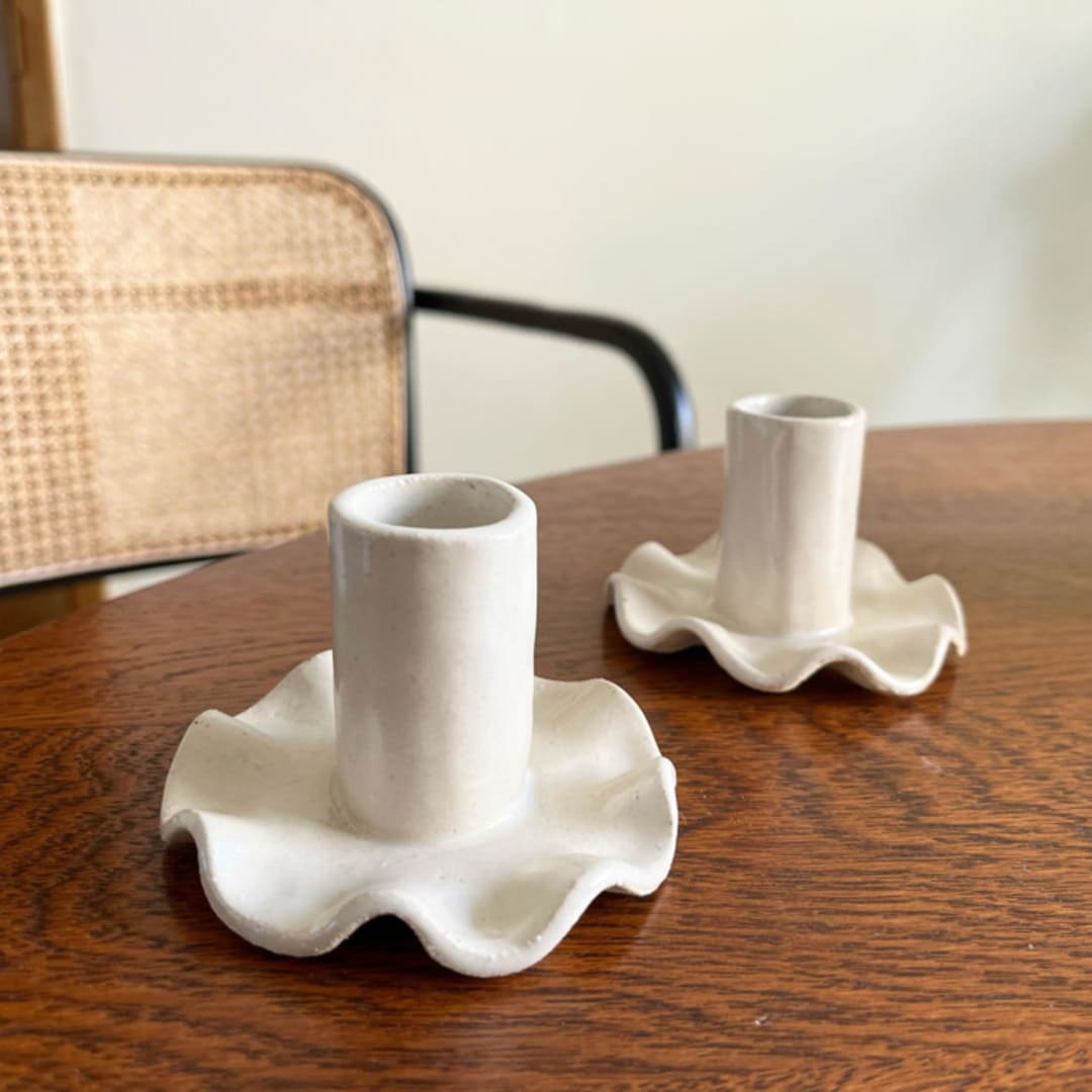 "Ruffled Candle Holder" - Candles and Holders in white by Sidney Field