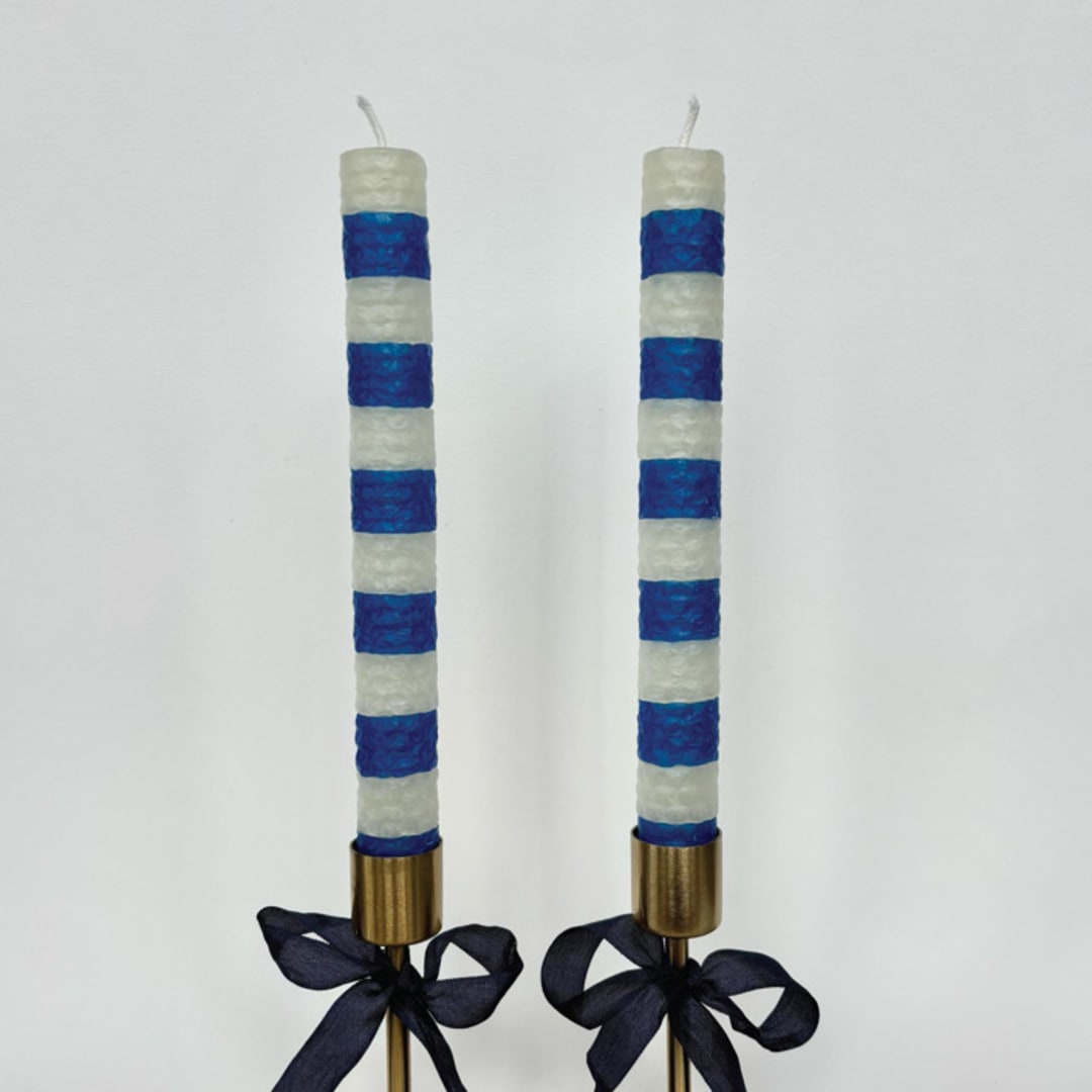 "Blue and White Striped Candles" - Candles and Holders in blue by Annie Shapiro