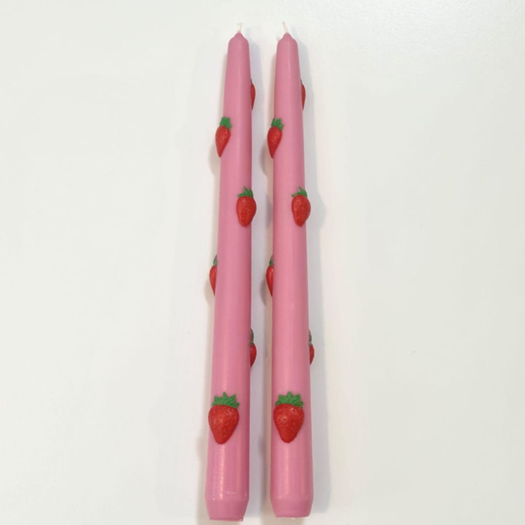 "Pink Strawberry Tapers" - Candles and Holders in multicolor by Over By The Moon