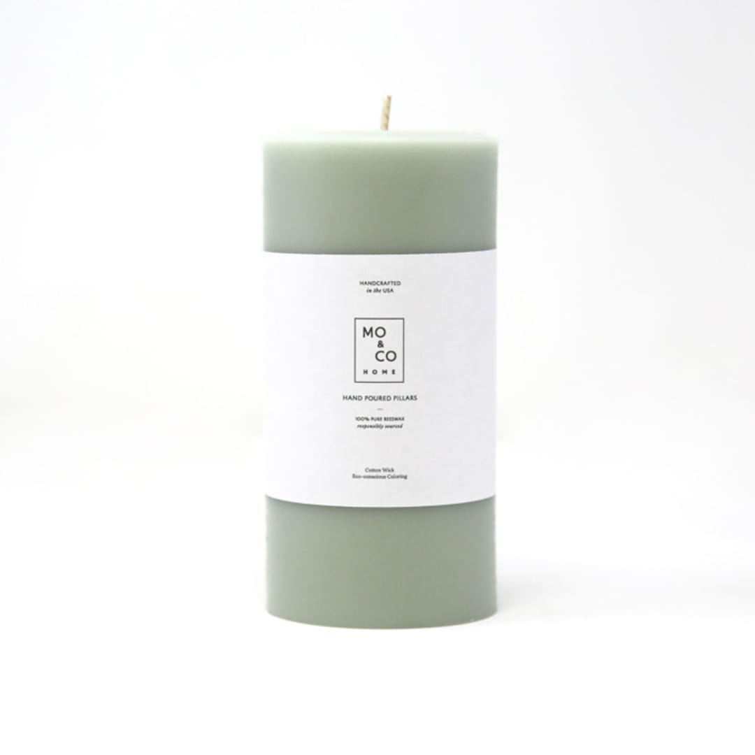 "3x6 Inch, Eucalyptus, Beeswax Pillar Candle" - Candles and Holders in green by MoAndCo Home