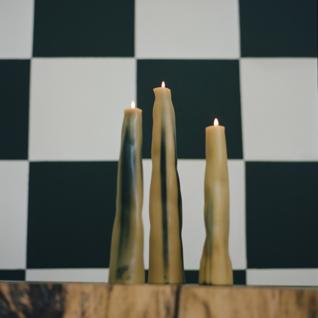 "Horn Wobble Set" - Candles and Holders in yellow by Danielle Gaito