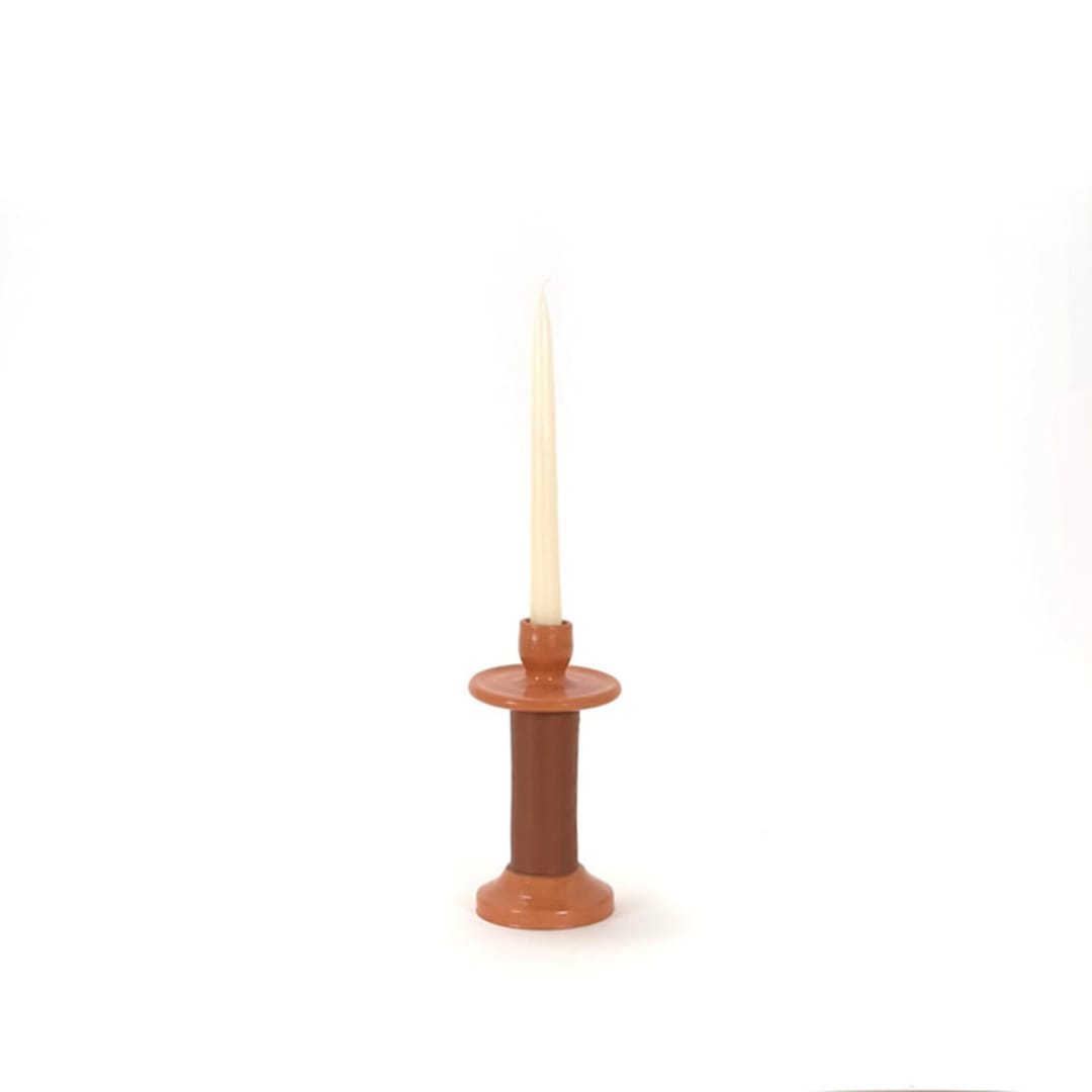 "Handcrafted Leather-Wrapped Candle Holder - Brown/Short" - Candles and Holders in orange by Powered By People
