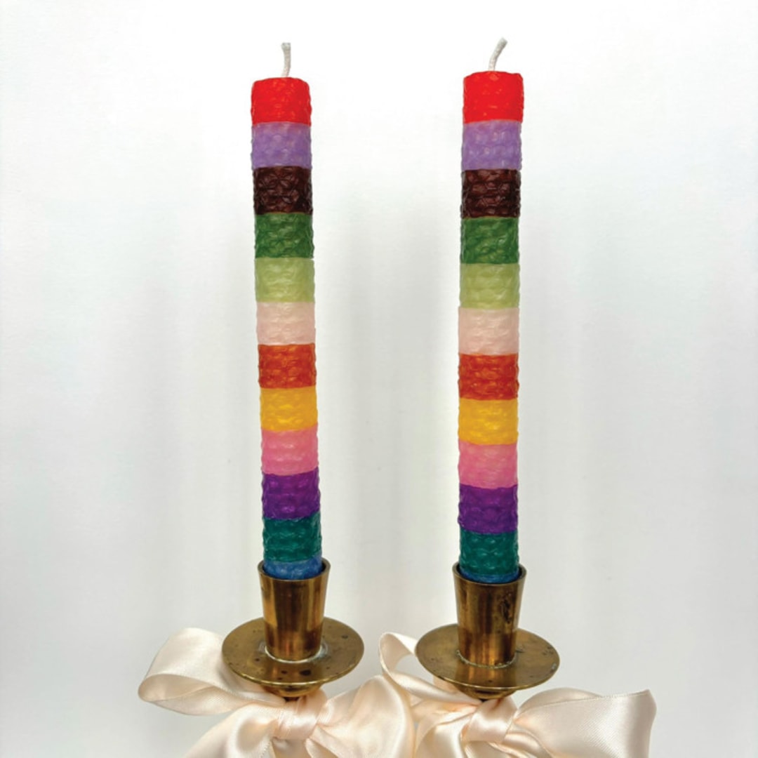 "Rainbow Stripe Taper Candles" - Candles and Holders in red by Annie Shapiro