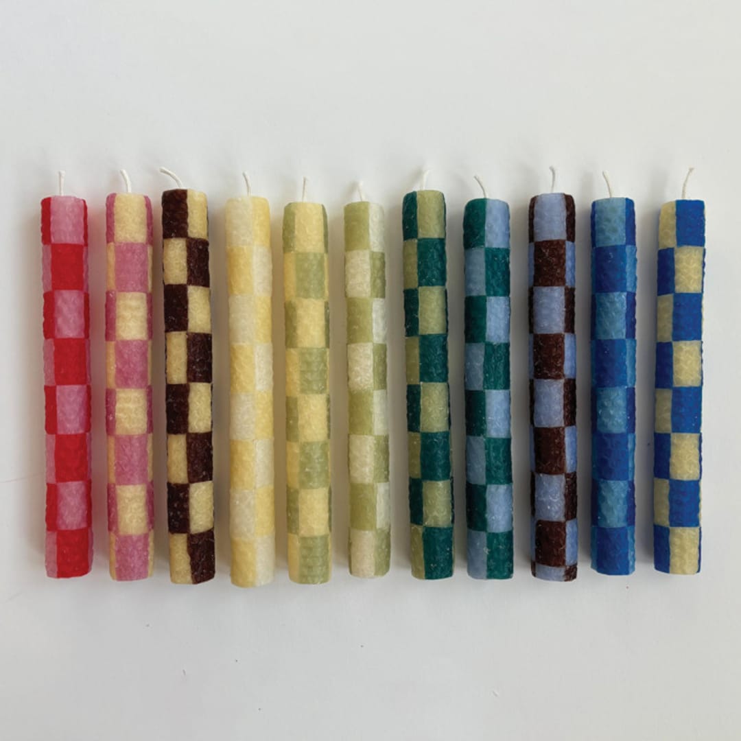 "Checkered Taper Candles (Custom Color, Set of 2)" - Candles and Holders in multicolorassorted-colors by Annie Shapiro