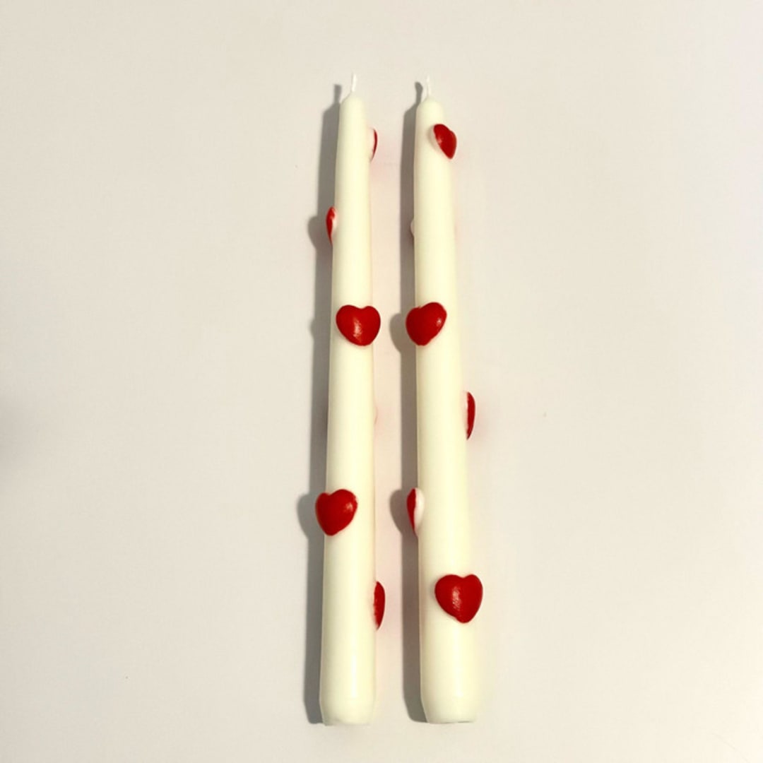 "White and Red Hearts Tapers" - Candles and Holders in multicolor by Over By The Moon