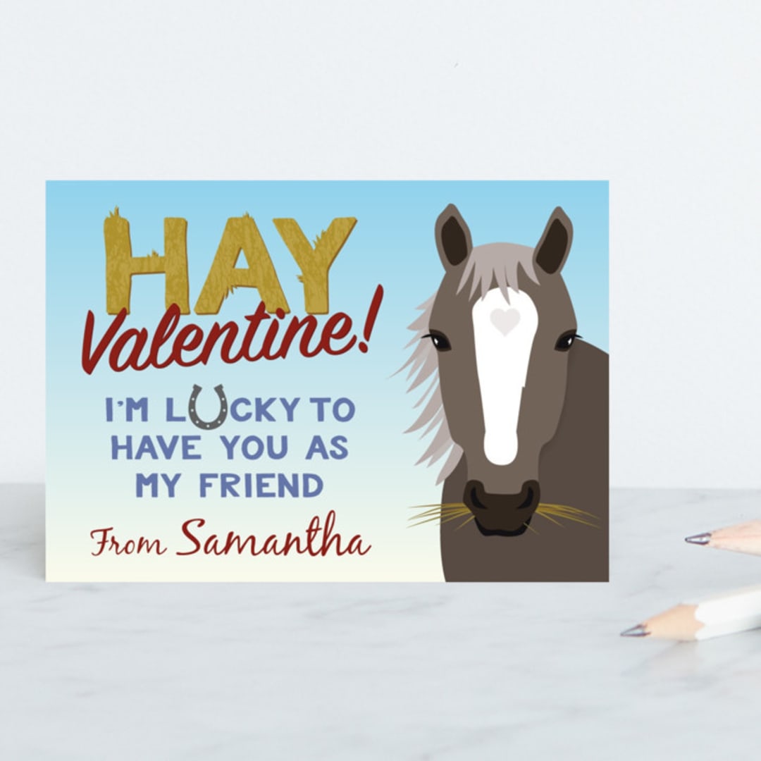 "Hay Valentine Horse" - Personal Stationery in Sky Blue by Johanna Phillips Huuva - Front