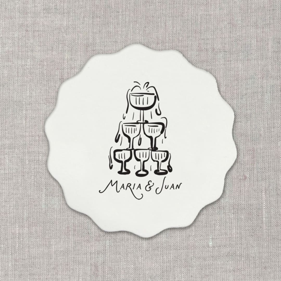 "Custom champagne tower white disposable coasters / Customizable color - Set of 100" - Wedding Coasters in white by Maria Ferrer G.