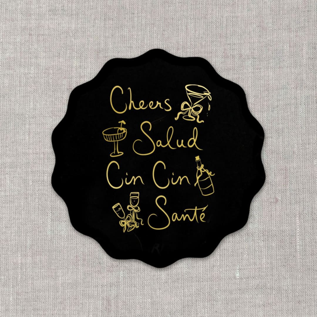 "Cheers, cin cin, santé, salud black disposable coasters / Customizable color - Set of 20" - Wedding Coasters in white by Maria Ferrer G.