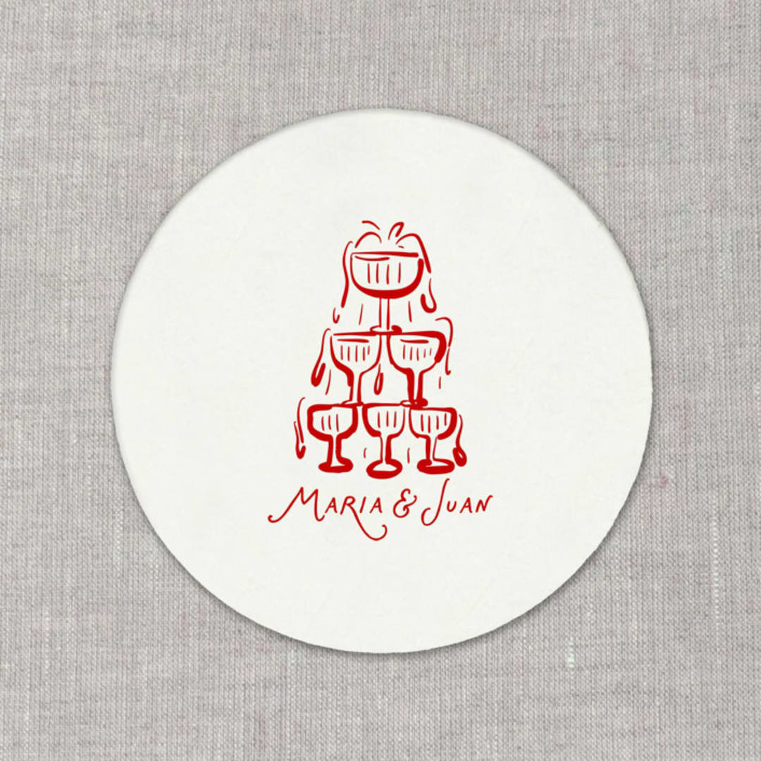 "Custom champagne tower white disposable coasters / Customizable color - Set of 100" - Wedding Coasters in white by Maria Ferrer G.