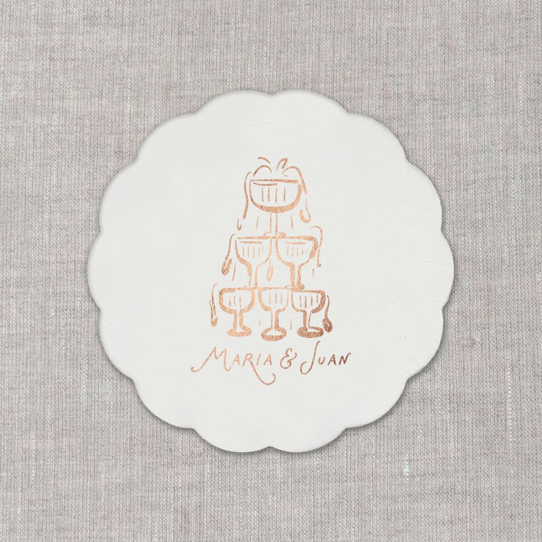 "Custom champagne tower white disposable coasters / Customizable color - Set of 100" - Wedding Coasters in white by Maria Ferrer G.