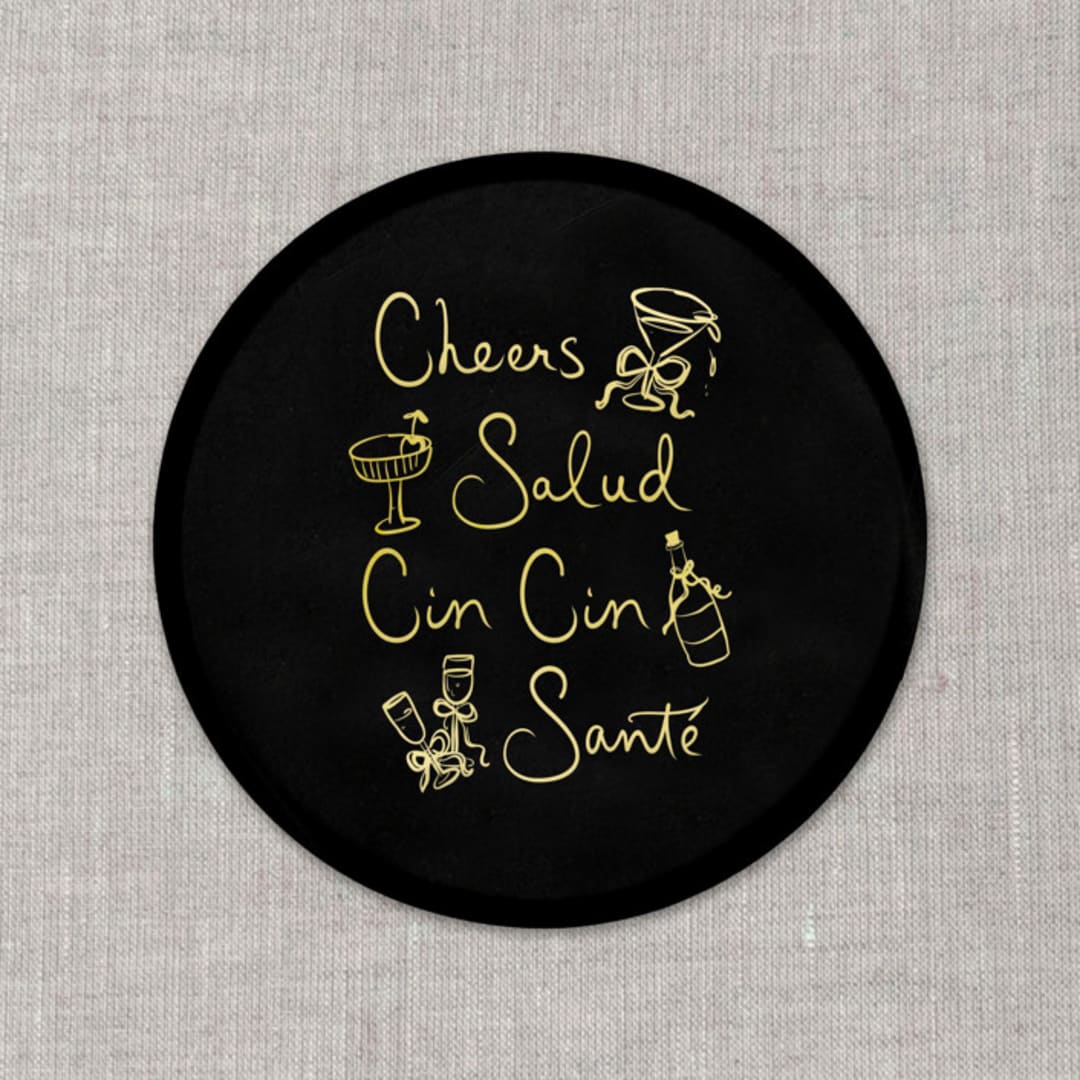 "Cheers, cin cin, santé, salud black disposable coasters / Customizable color - Set of 20" - Wedding Coasters in white by Maria Ferrer G.