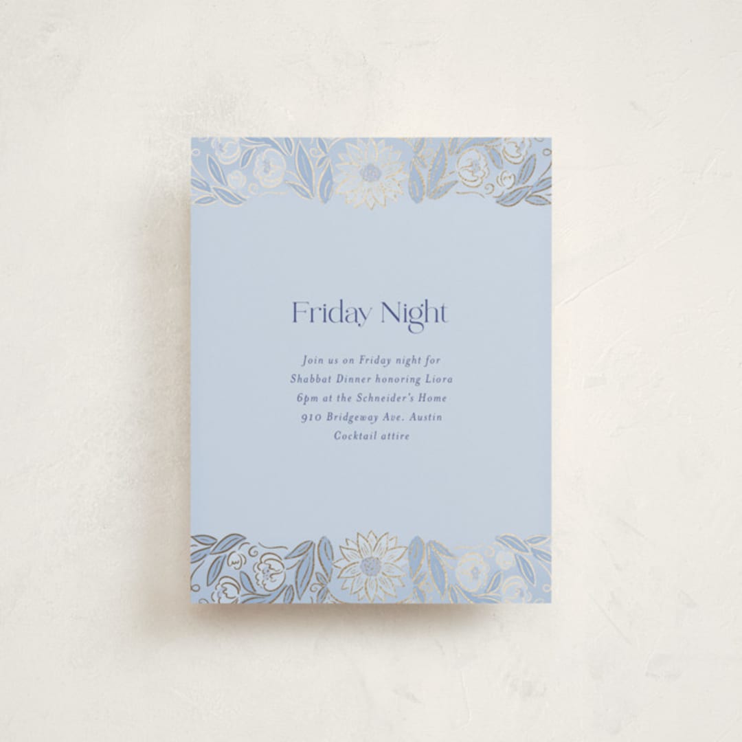 "Blooming Mitzvah" - Mitzvah Direction Cards in Sky by Simona Camp - Front