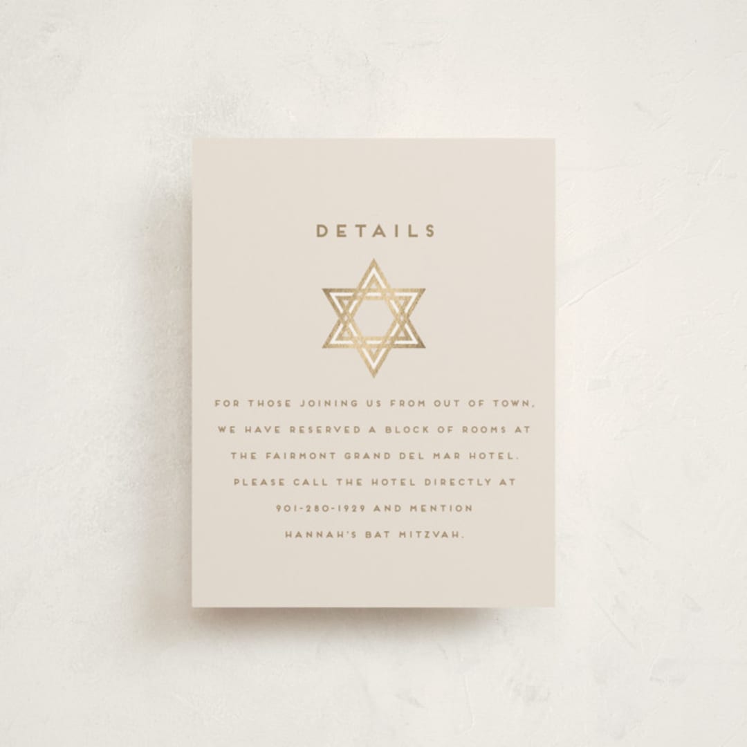 "Square Star of David" - Mitzvah Direction Cards in Cream by Stacy Maalouf - Front